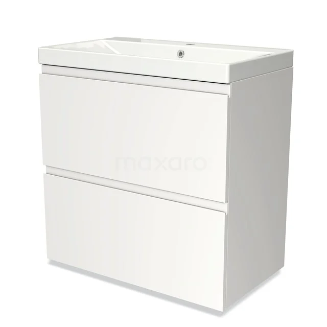 Witte badkamermeubelset met wastafel, modern design, twee lades met softclose, ideaal voor een strakke badkamerstijl.