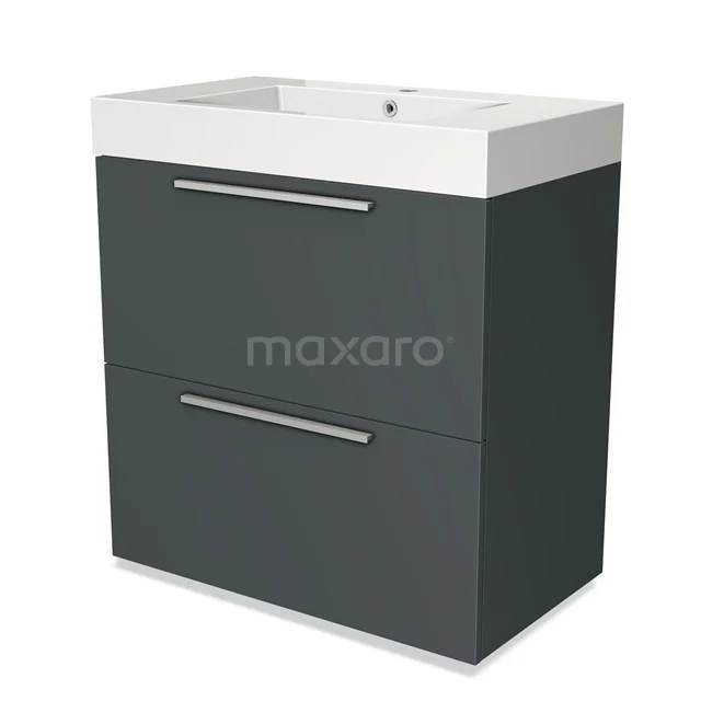 Anthracite bathroom unit with white ceramic vanity units with basin, 2 drawers with handles, modern design for a stylish bathroom.