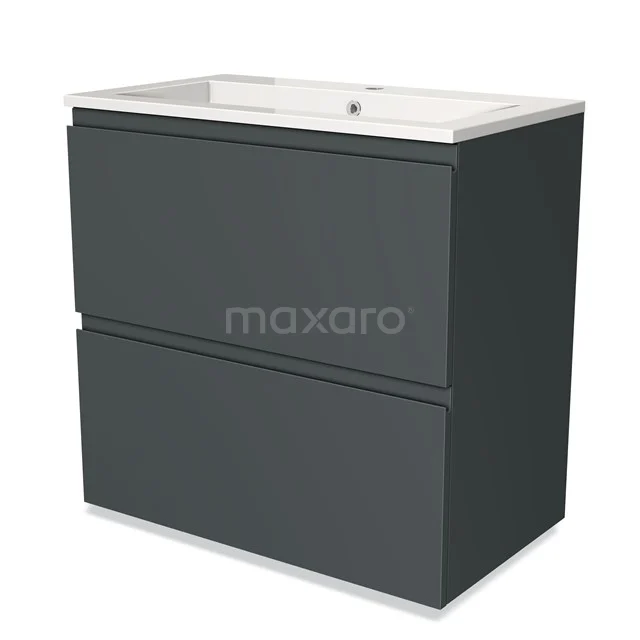 Dark grey bathroom furniture set with two drawers, sleek design, with ceramic basin, ideal for modern bathrooms.