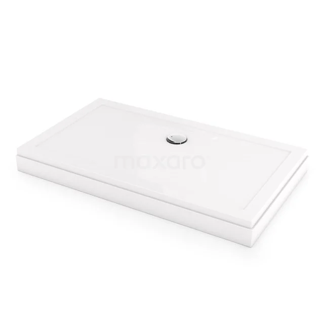 Rechteckige, weiße Duschwanne aus Keramik mit klarem Design und integriertem Abfluss, ideal für moderne Bäder.