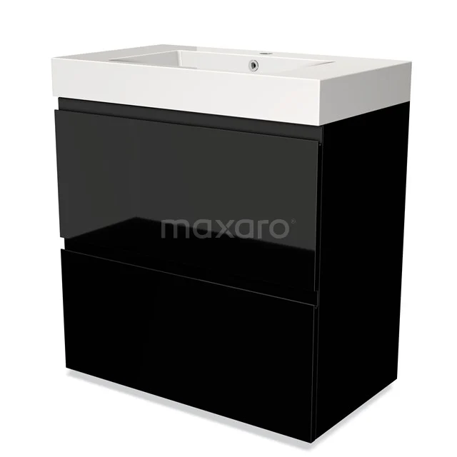 Black and white vanity unit with glossy drawers and ceramic sink, modern design ideal for the bathroom.