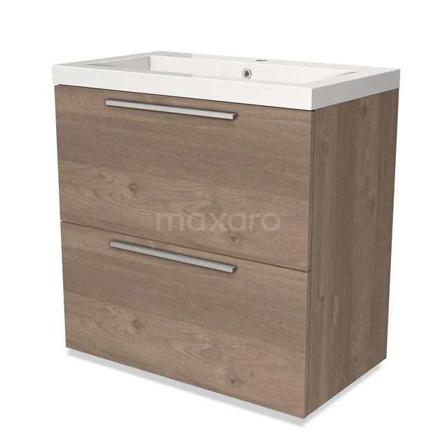 Wooden Bathroom unit with two drawers and white vanity units with basin, modern design with metal handles, ideal for any bathroom.