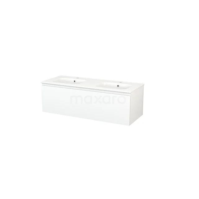 Modulo+ Vanity units with basin | 120 cm Matte white Handle-less front Ceramic 1 drawer BMP004277 White ceramic double vanity unit with clean lines, ideal as a modern bathroom set for extra sink space.