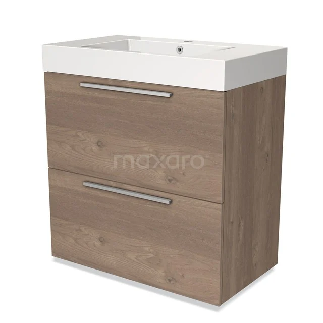 Holz Badezimmermöbel mit zwei Schubladen und integriertem weißen Waschbecken, modernes Design und praktischer Stauraum.