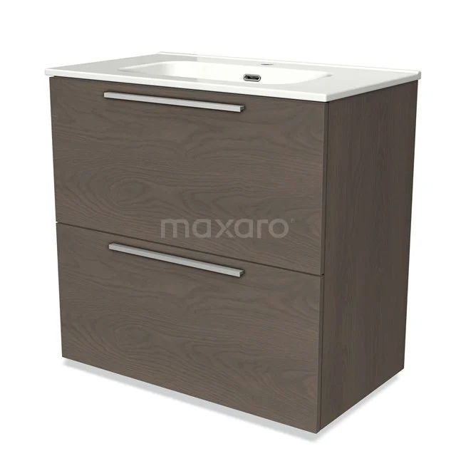 Wooden bathroom unit with two drawers, dark Oak, white basin, modern design, ideal for a stylish bathroom.