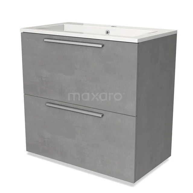 Grey bathroom unit with two drawers, modern design in concrete look, including ceramic basin.