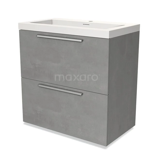 Modulo Bathroom furniture with sink | 80 cm Light grey concrete Flat front Solid surface 2 stacked drawers under each other BMW13-00485 Grey bathroom unit with two drawers, modern design, concrete-look finish and built-in vanity units with basin.