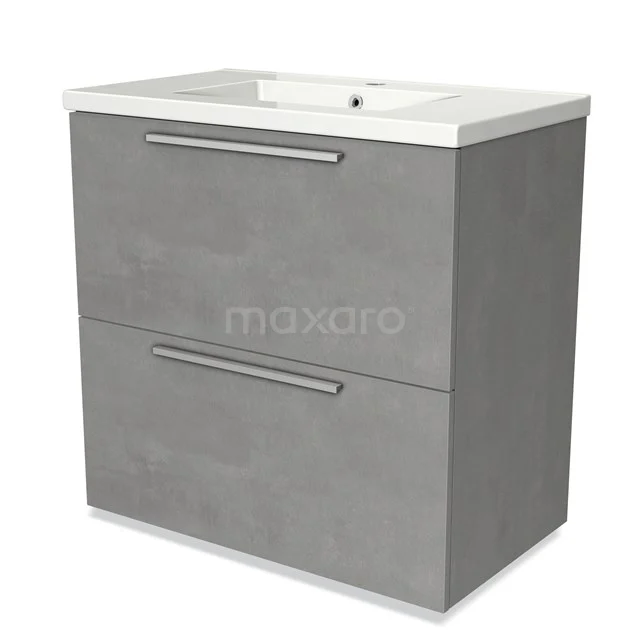 Grauer Badschrank mit zwei Schubladen und Waschbecken, modernes Design und ideal für stilvolle Aufbewahrung im Badezimmer.