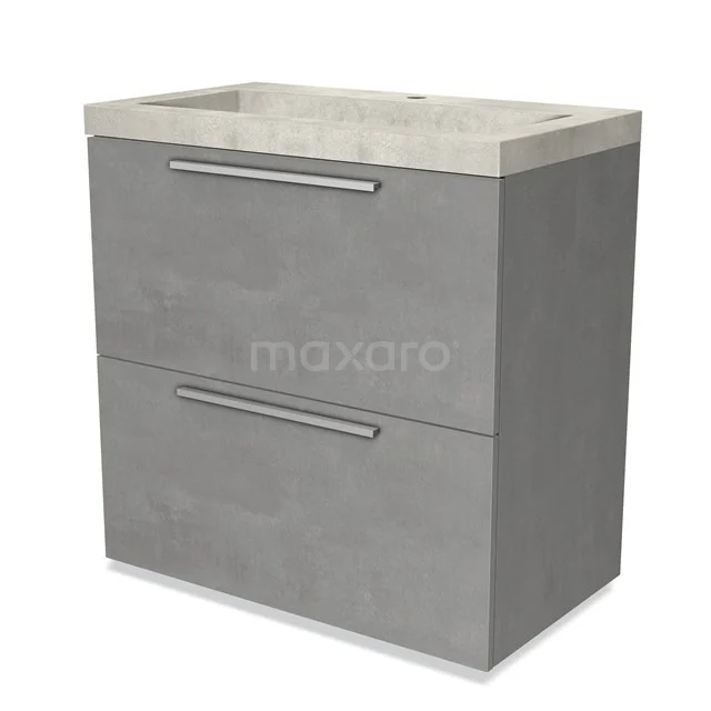 Grey bathroom unit with concrete look, two drawers and metal handles, compact design made of high-quality materials.