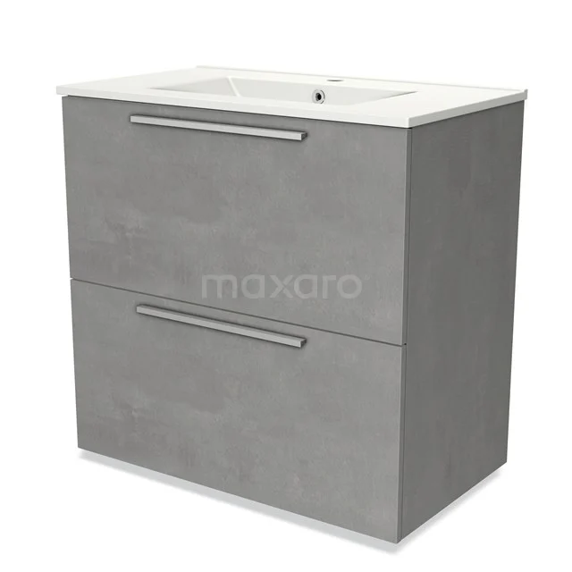 Grey bathroom cabinet with basin, two drawers, sleek design and modern finish. Perfect for stylish bathroom storage.