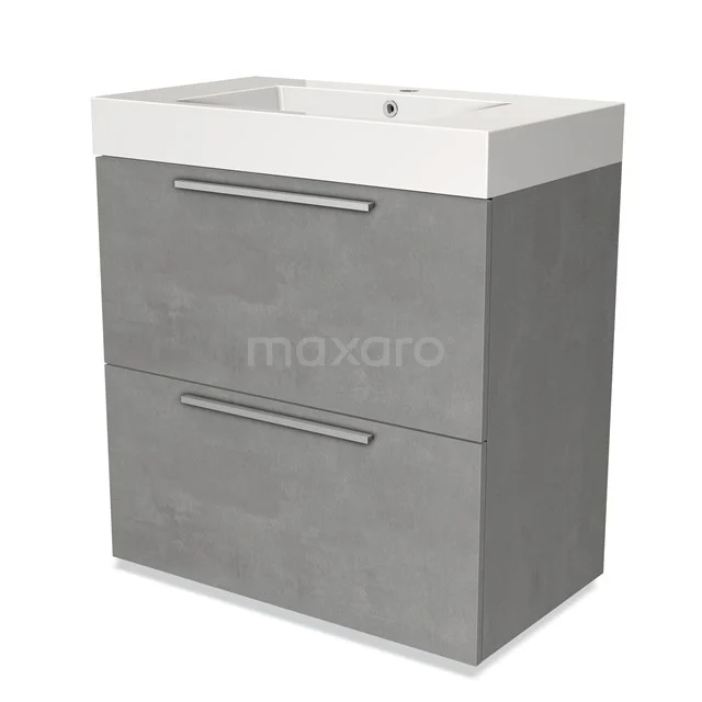 Grey bathroom unit with two drawers, including white basin; modern design, ideal for stylish bathroom storage.