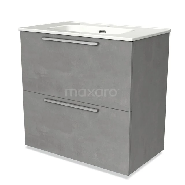 Grey Bathroom unit with two drawers, modern concrete look, integrated vanity units with basin, ideal for stylish bathroom design.