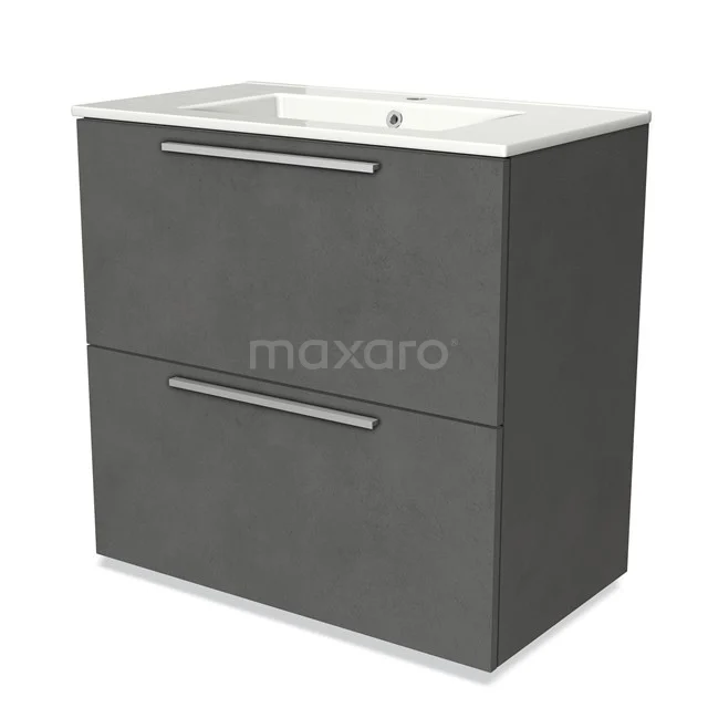 Grey bathroom furniture set with two soft-close drawers, ceramic basin and modern design, ideal for compact bathrooms.