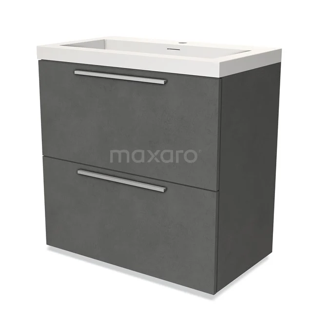 Grey bathroom unit with two drawers, rectangular basin and white edges, modern design from the Concrete series.