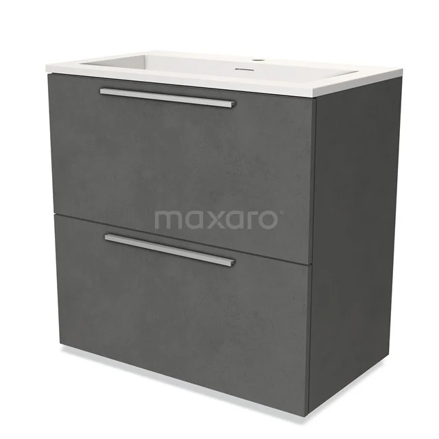 Bathroom cabinet in grey with two drawers, modern matt finish and integrated basin, ideal for stylish bathroom storage.