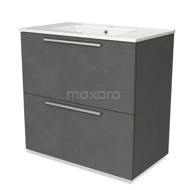 Grey bathroom furniture set with ceramic basin, sleek design and two spacious drawers, ideal for modern bathrooms.