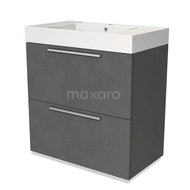 Grey bathroom furniture set with double basin drawers, modern design, matte finish and ceramic basin. Perfect for compact bathrooms.