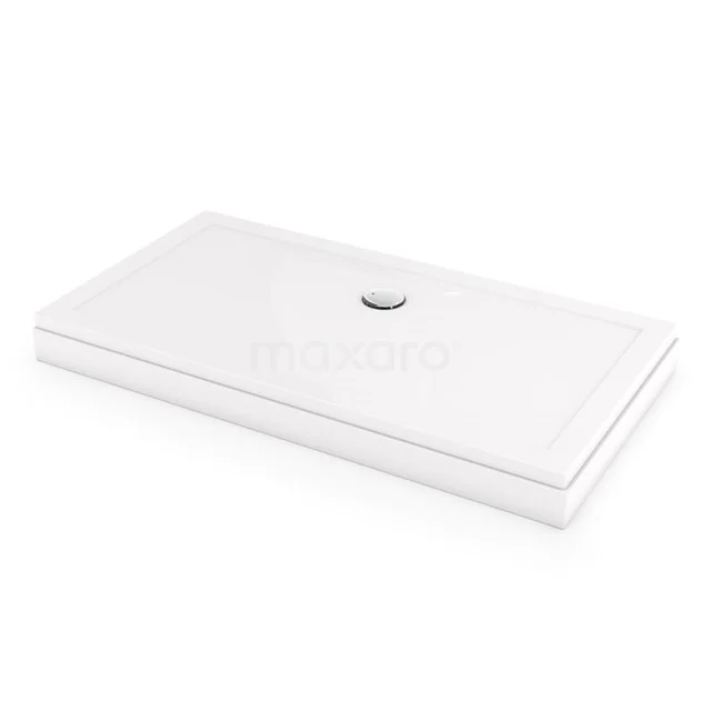 Rechteckige, weiße Duschwanne aus Keramik mit Abflussöffnung, ideal für eine moderne Badezimmergestaltung.