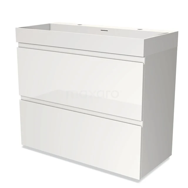 Wit badkamermeubel met twee greeploze lades, modern design, gemaakt van hoogglans MDF, perfect voor stijlvolle badkamers.