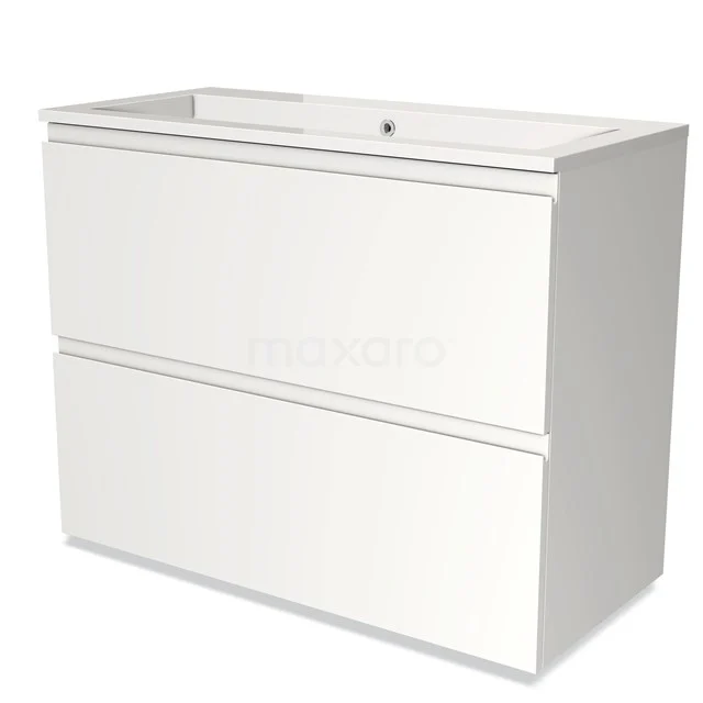 Wit badkamermeubel met twee lades, modern design, gemaakt van hoogwaardig MDF-materiaal, perfect voor een strakke badkamerstijl.