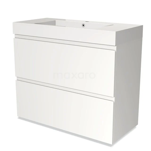 Witte badkamerkast met twee lades, moderne afwerking, geschikt voor wastafel, van duurzame hoogglans MDF.