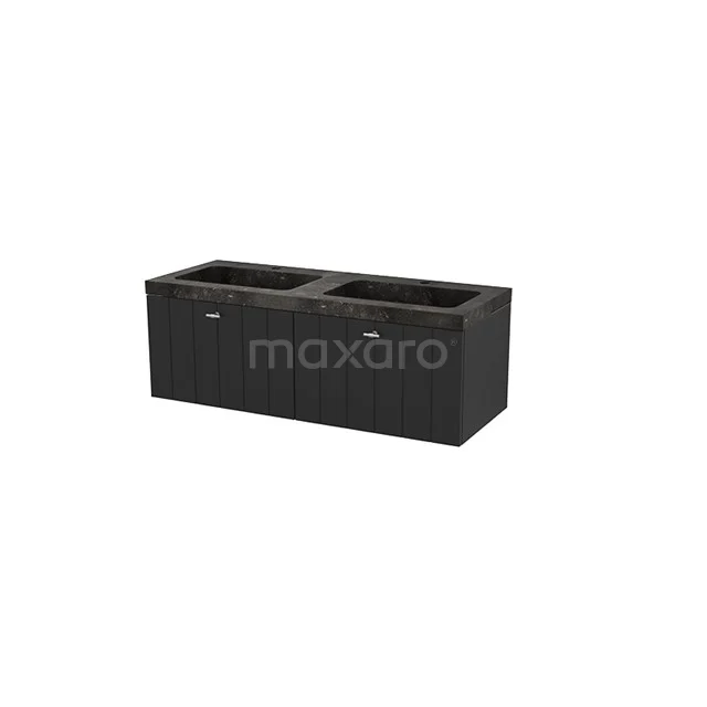 Black bathroom unit with two sink openings, rectangular design, sanded matte surface, ideal for modern bathrooms.