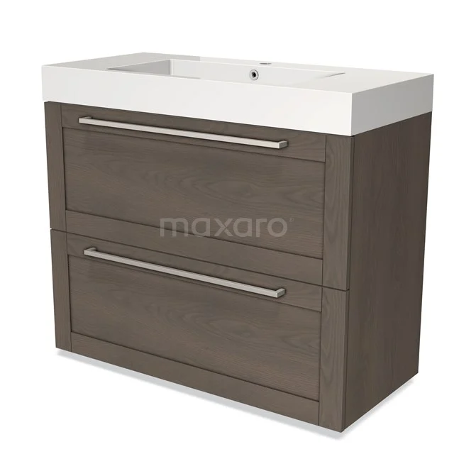 Wooden Bathroom unit with double drawers and white vanity units with basin, modern design in dark oak look, ideal for stylish bathrooms.