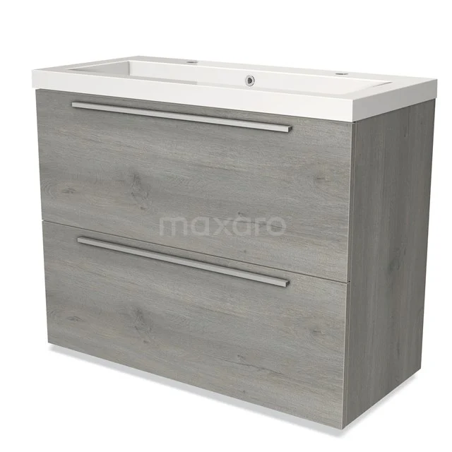 Modulo Bathroom furniture with sink | 100 cm Grey oak Flat front Mineral marble 2 stacked drawers under each other BMW13-01076 Grey wooden bathroom furniture set with two drawers, integrated basin and a modern, sleek finish.
