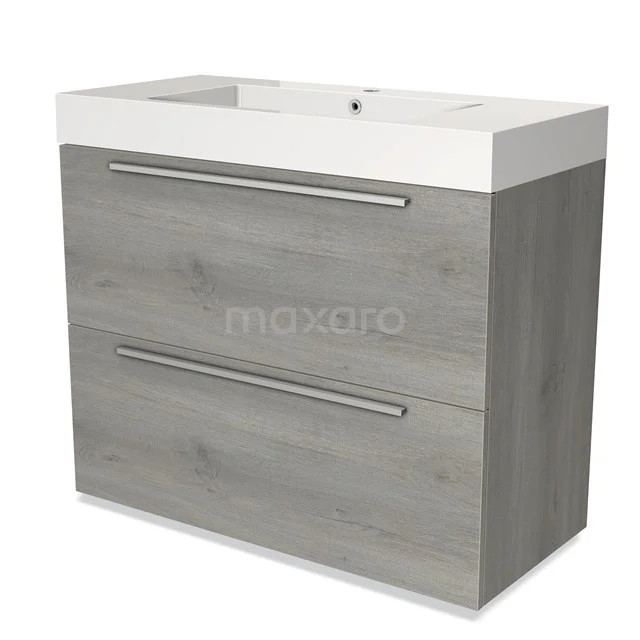 Modulo Vanity units with basin | 100 cm Grey oak Flat front Mineral marble 2 stacked drawers under each other BMW13-01091 Grey wooden bathroom unit with two drawers and a white ceramic vanity units with basin, ideal for modern bathrooms.