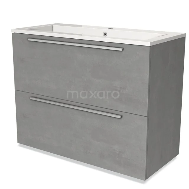 Grijs wastafelmeubel met twee lades, modern design, betonlook, ideaal voor stijlvolle badkameropslag.