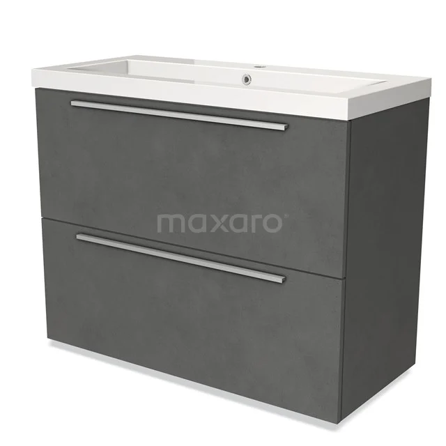 Dark grey bathroom furniture set with two drawers, clean lines and integrated ceramic basin.