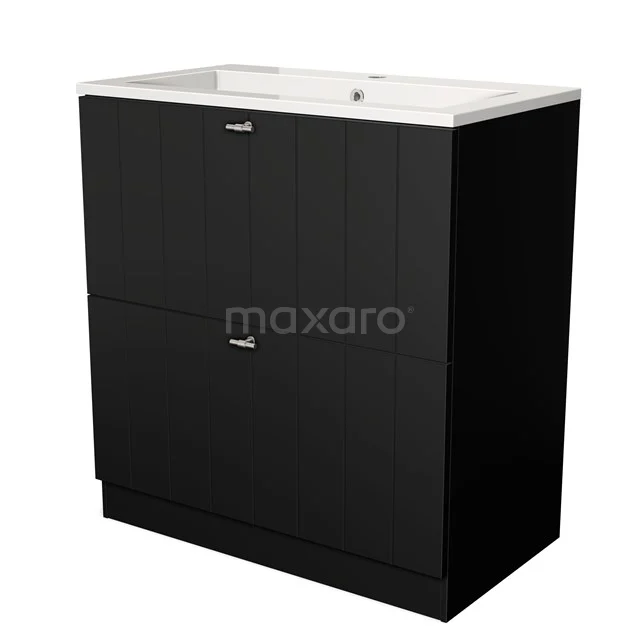 Schwarz Badmöbel mit zwei Schubladen und Waschbecken; modernes Design, ideal für moderne Bäder.