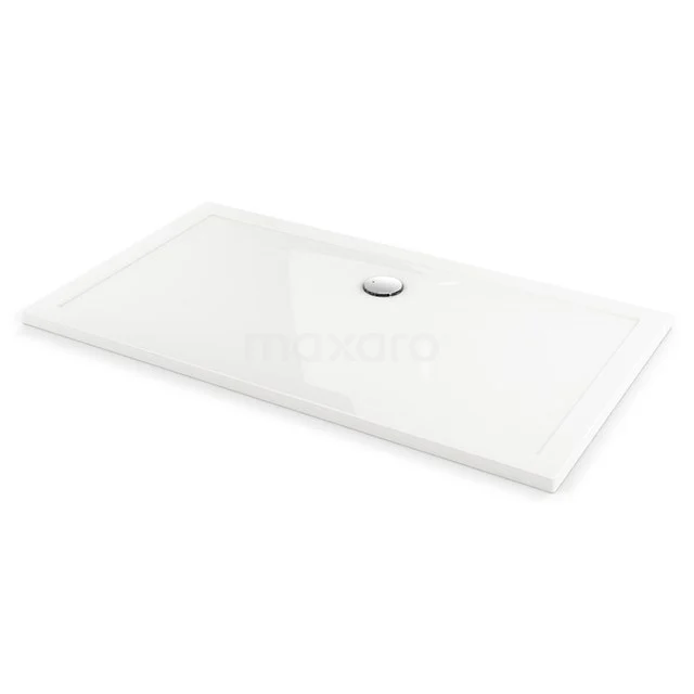 Rechteckige weiße Duschwanne aus Keramik mit Abfluss in der Mitte, ideal für ein modernes Badezimmer.