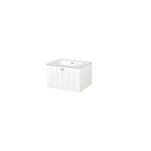 Modulo+ Vanity units with basin | 60 cm Matte white Slat front Ceramic 1 drawer BMP001048 White bathroom unit with two doors, country style, perfect for storage space in the bathroom. Made of wood, compact design.