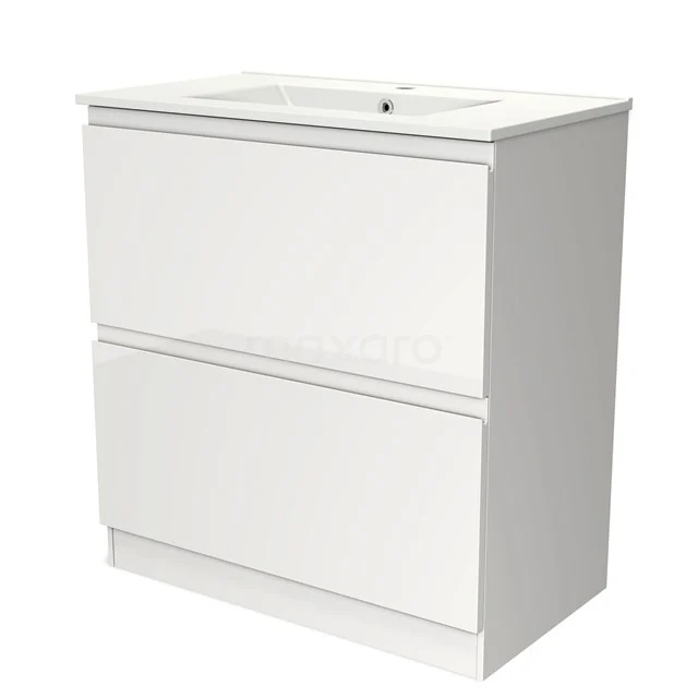 White wooden bathroom unit with two drawers and integrated sink, sleek design from the Minimal series.