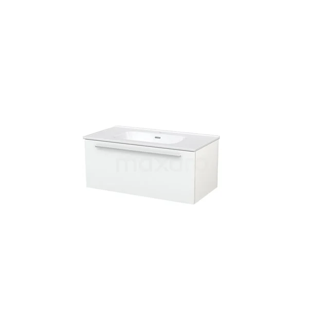 Modulo+ Bathroom furniture with sink | 90 cm High-gloss white Flat front Ceramic 1 drawer BMP001595 White bathroom unit with built-in vanity units with basin, sleek design and soft-close drawers, ideal for modern bathrooms.