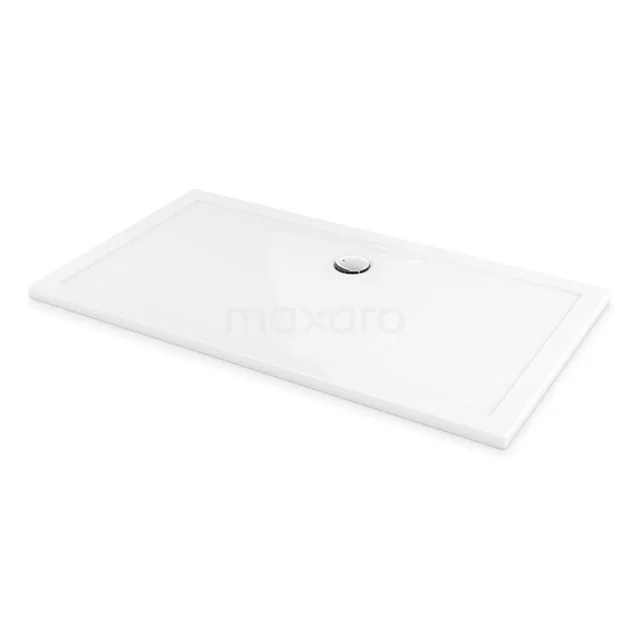 Rechteckige weiße Duschwanne mit Abfluss, Keramikdesign, ideal für moderne Badezimmergestaltungen.