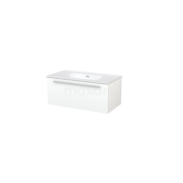 White hanging bathroom unit with single vanity units with basin, modern design, matte finish and spacious storage drawer.