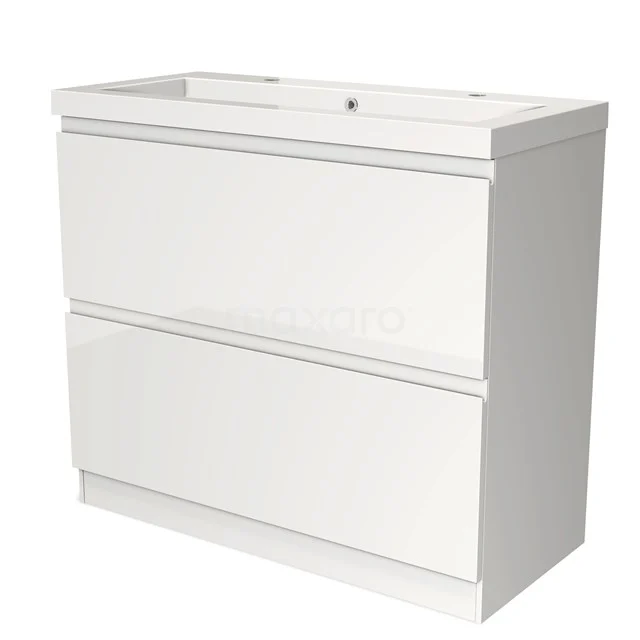 Wit badkamermeubel met dubbele lades, modern design, gemaakt van hoogwaardig materiaal, ideaal voor georganiseerde badkamerruimte.