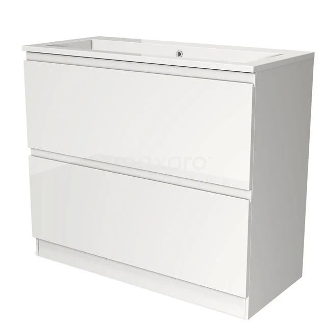 Wit badkamermeubel met twee lades, modern design, ideaal voor opbergruimte en stijl in de badkamer.