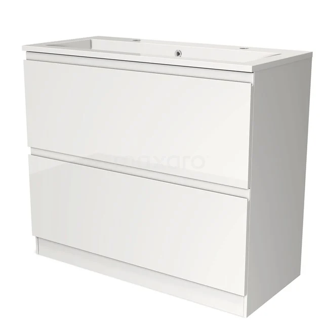 Witte badkamermeubel met twee lades, strak design, ideaal voor moderne badkamers.