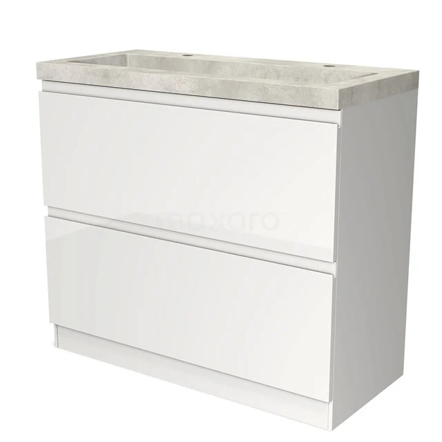 White bathroom unit with two drawers and marble basin worktop, sleek design and modern suitable for stylish bathroom design.
