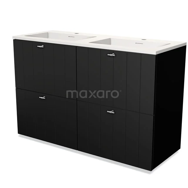 Modulo Badkamermeubel met wastafel | 120 cm Mat zwart Lamel front Solid surface 4 hoge lades BMW14-00020