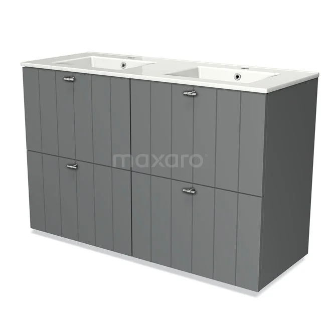 Modulo Vanity units with basin | 120 cm Mid grey Slat front Ceramic 4 high drawers BMW14-00057