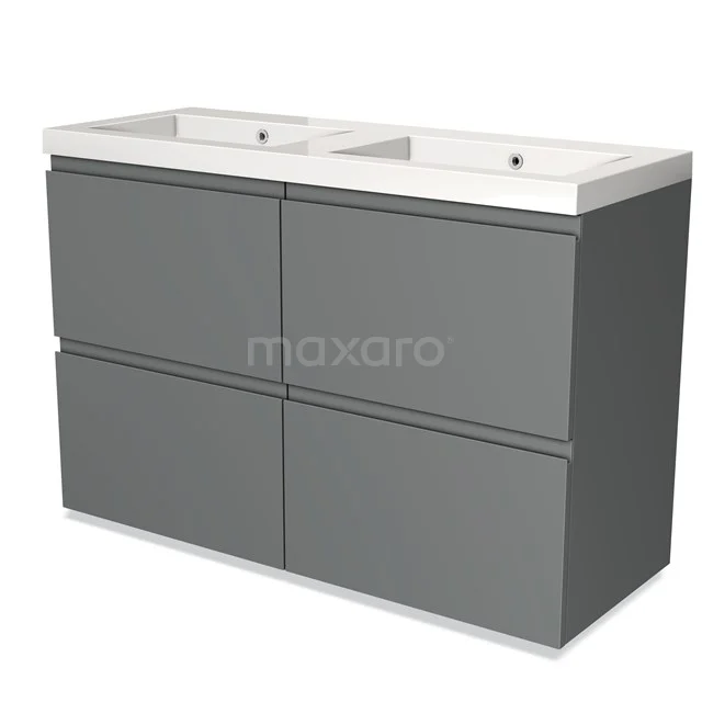 Grey double basin base cabinet with four drawers, modern design series, ideal for a stylish and functional bathroom.