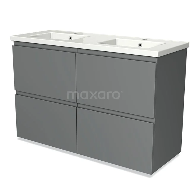 Grey double basin set with four drawers, A matte finish, modern design; ideal for a stylish bathroom solution.