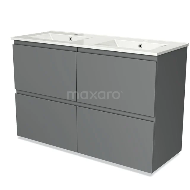 Grey double basin with drawer storage, modern design and clean lines, perfect for stylish bathroom design.