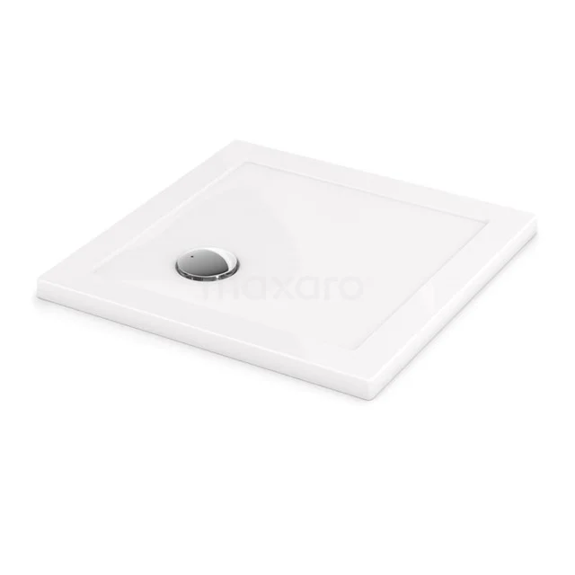 Viereckige, weiße Duschwanne aus Keramik mit integrierter Abfluss, ideal für moderne Badezimmergestaltung.