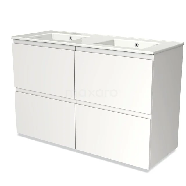 Modulo Vanity units with basin | 120 cm Matte white Handle-less front Ceramic 4 high drawers BMW14-00155