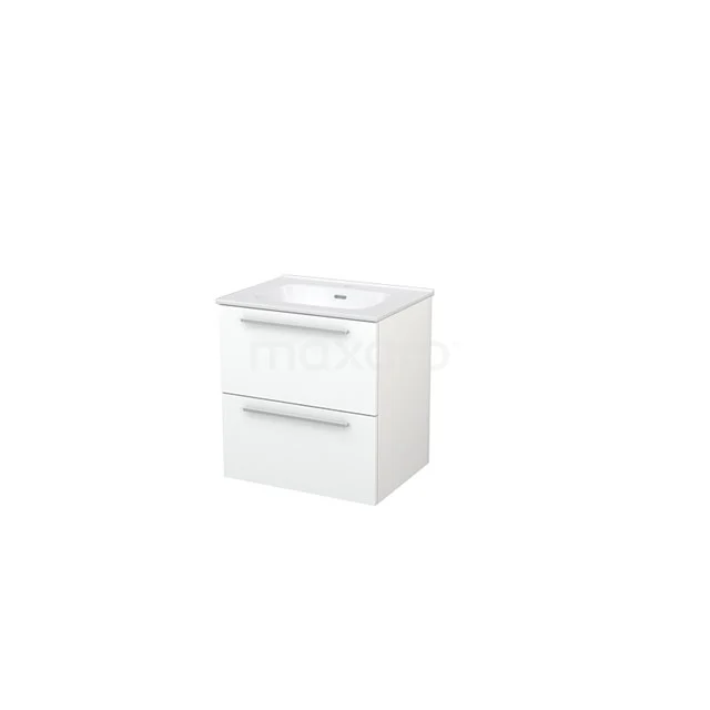 White bathroom unit with ceramic vanity units with basin, 2 drawers and sleek design. Ideal for compact bathrooms, series Modern Line.